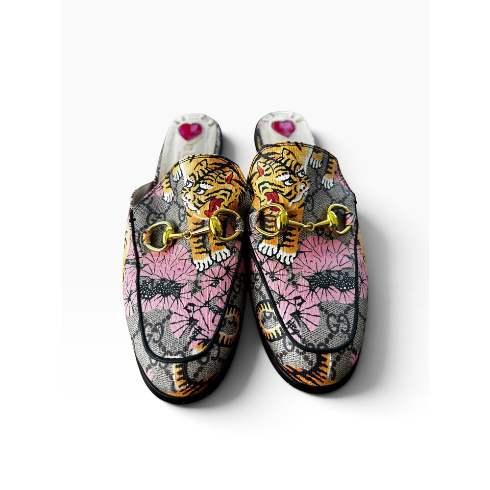 Gucci Princetown Mules 38 Bengal Tiger GG Supreme Horsebit Flats Limited Edition